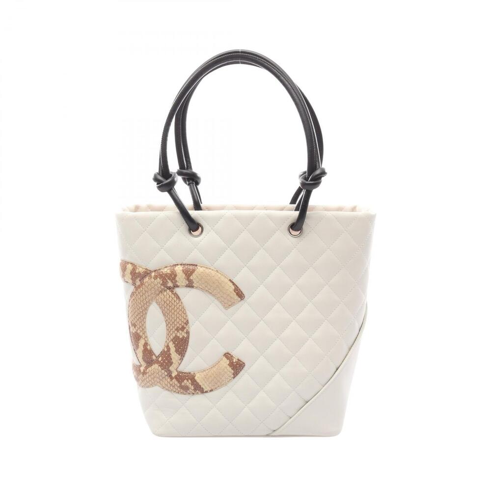 Chanel Cambon Tote Bag Leather Exotic White Multicolor